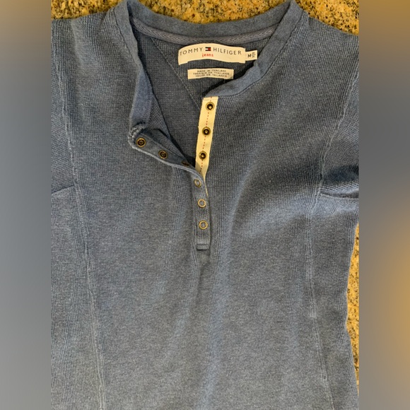 Vintage Tommy Hilfiger Blue Thermal Snap Long Sleeve Shirt Size Medium - Picture 3 of 9